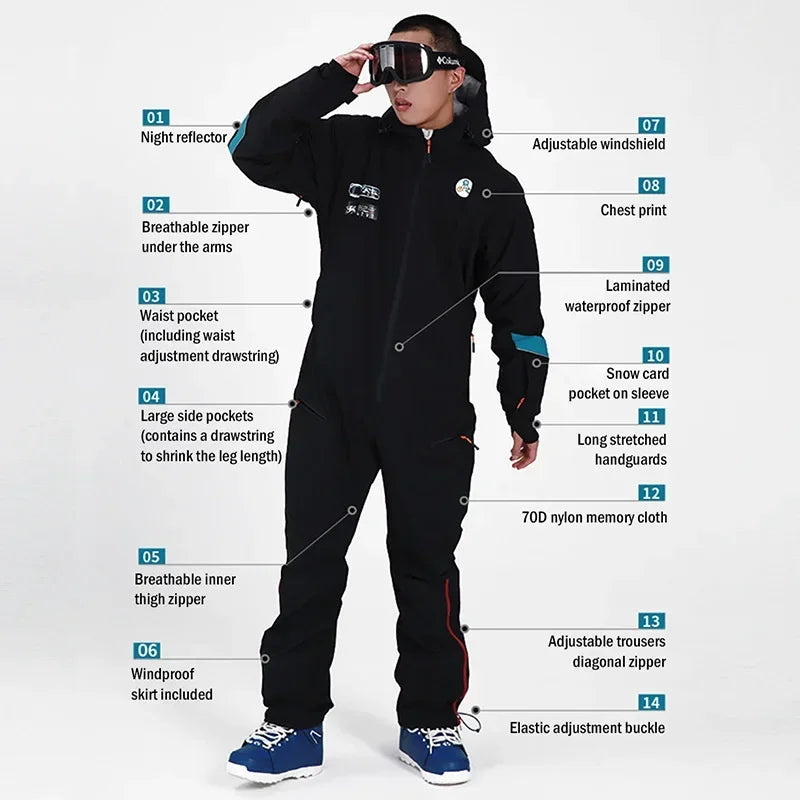 Nuevos trajes de esquí para hombre, monos de una pieza con aislamiento grueso para snowboard, conjuntos de ropa de esquí y nieve impermeables a prueba de viento para exteriores