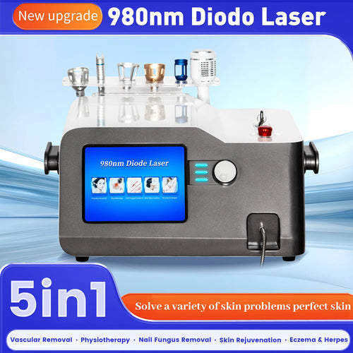 5 en 1, 980 NM, láser de diodo para fisioterapia, regeneración de la piel, eliminación de hongos en las uñas, tratamiento premium para el eccema y el herpes, eliminación de arañas vasculares.