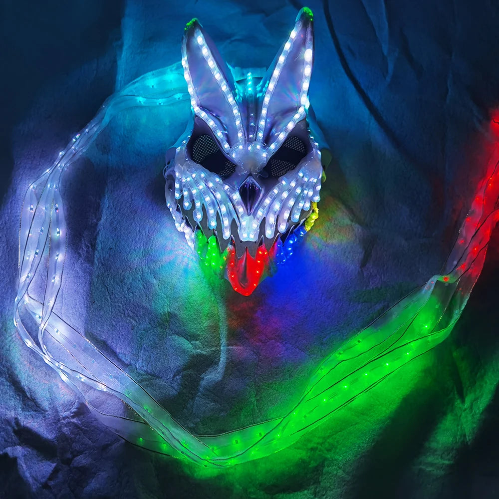 Máscara LED de oso y conejo con cambio remoto de Color, máscara de conejito de terror para Halloween, para fiesta de carnaval, Cosplay y vestir