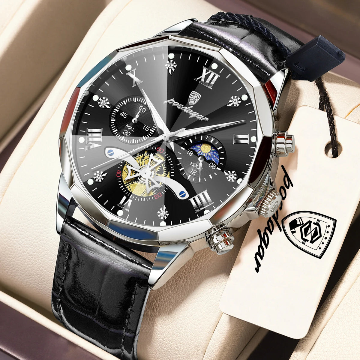 Reloj de cuarzo para hombre POEDAGAR, de lujo, cronógrafo, resistente al agua, luminoso, estilo militar, de piel, para negocios