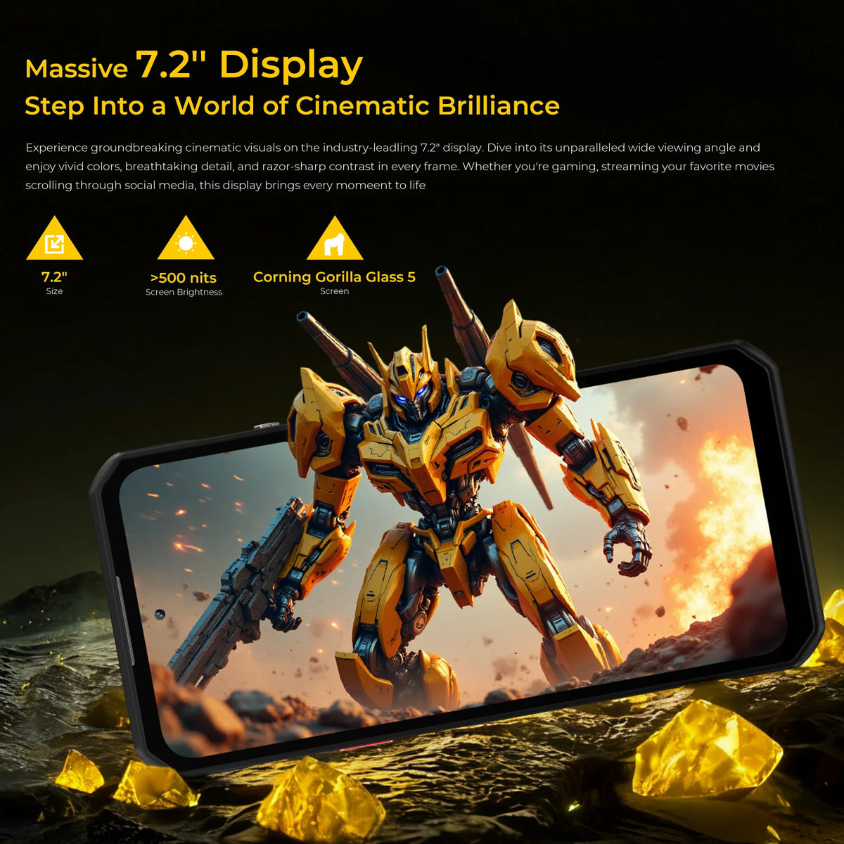 OUKITEL WP60 5G 36GB(12+24) RAM 512GB ROM Pantalla 7,2” HD+ 120Hz Smartphone MTK 7025 10000mAh Teléfono resistente 108MP Android 15 NFC