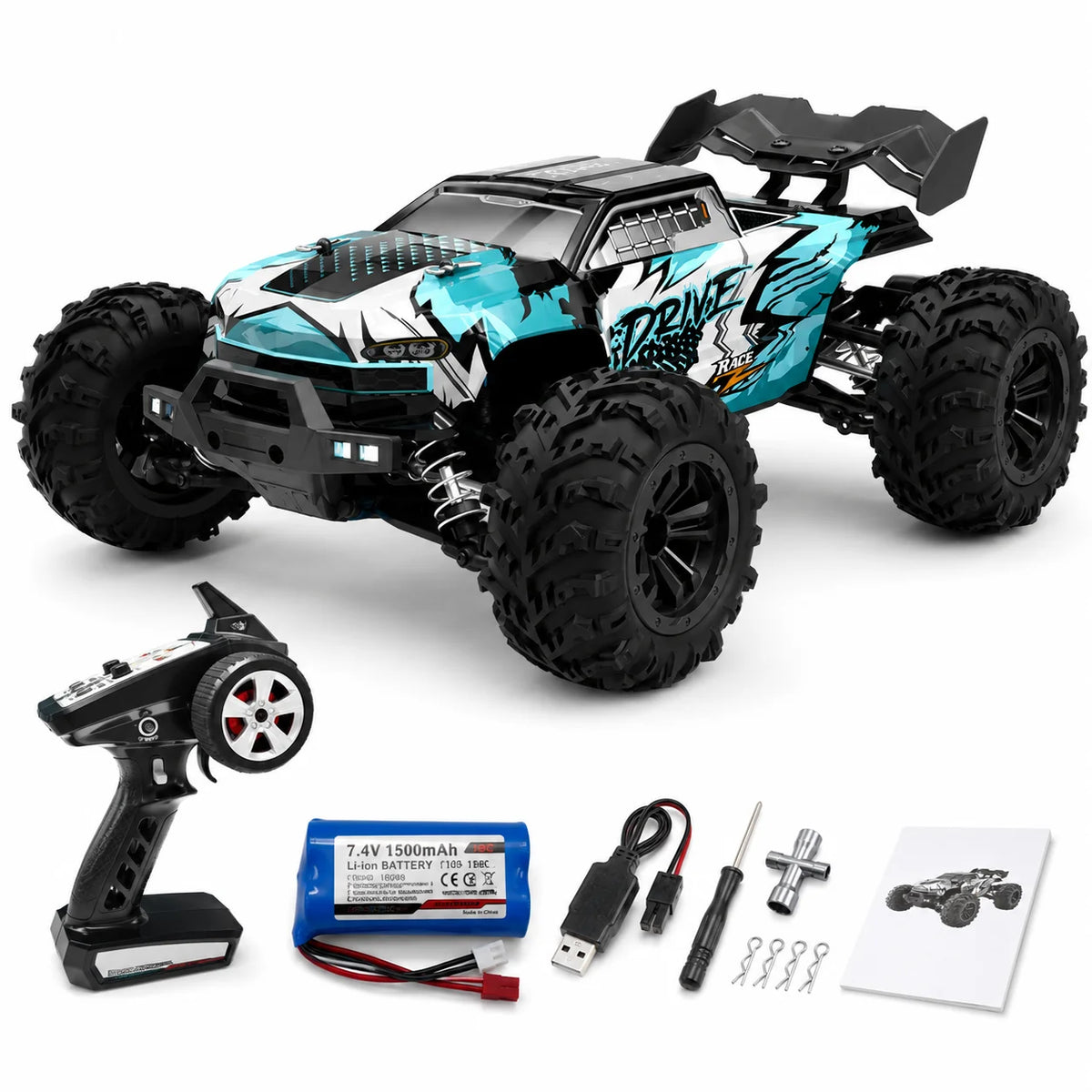 Coche RC sin escobillas a escala 1:16, camión de control remoto 4WD de grado hobby con motor 2840 4000KV, piezas de transmisión de metal, control de 2.4GHz y 120m, luces LED, camión RC todoterreno listo para correr