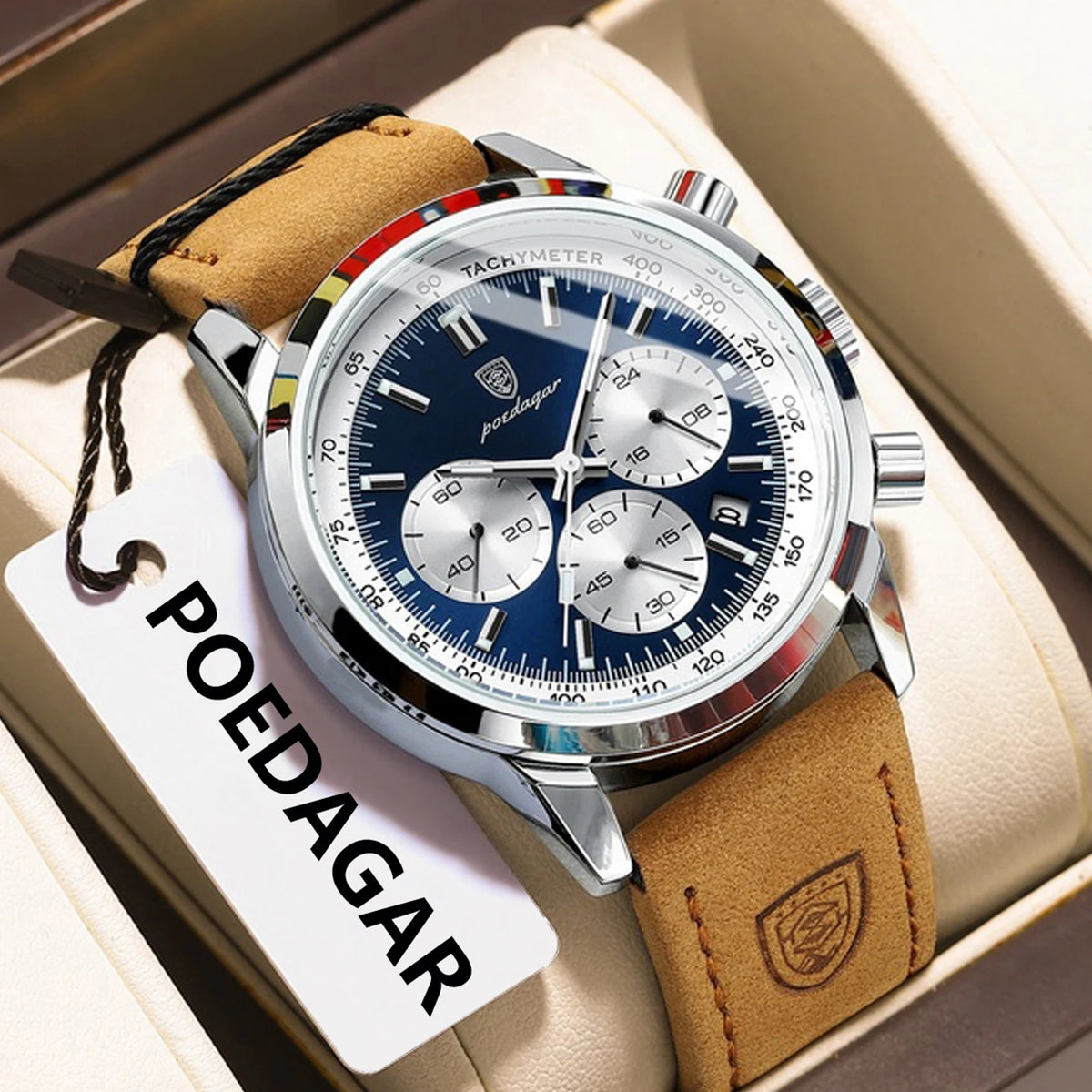 Reloj de cuarzo para hombre POEDAGAR, resistente al agua, luminoso, de cuero, estilo militar, cronógrafo, de lujo