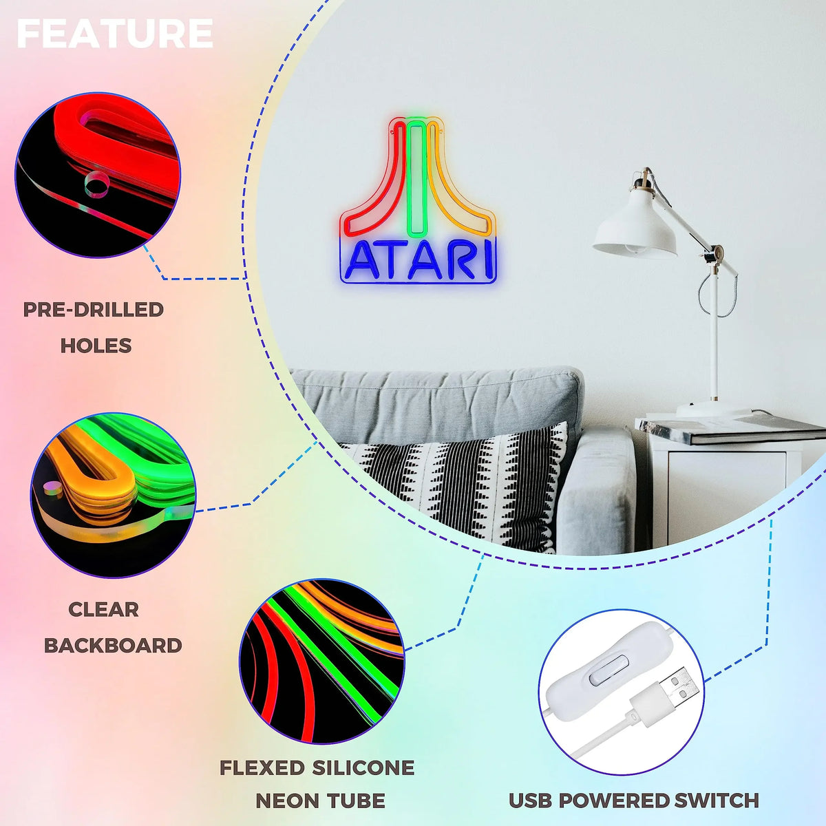 Letrero LED de juego, luz de neón, decoración para sala de juegos, logotipo de consola de juegos, letrero de neón USB, cueva de hombre, bar, regalo para gamer