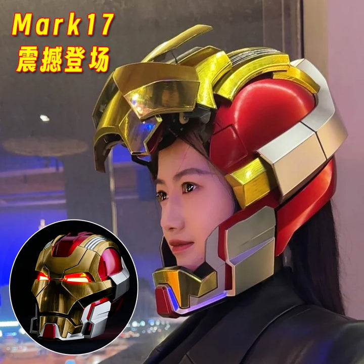 Casco de Iron Man Mk5 Automático 1:1 con Control por Voz, Avengers Mk5 Mk50 Mk17, Cosplay con Luz LED, Cierre Electrónico