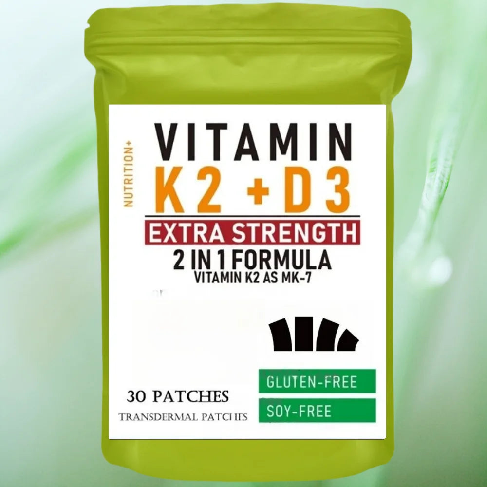 30 Parches de Vitamina K2 con D3, Contienen Complejo de Vitamina D y K, Biotina y Ácido Fólico Premium, Parche Transdérmico