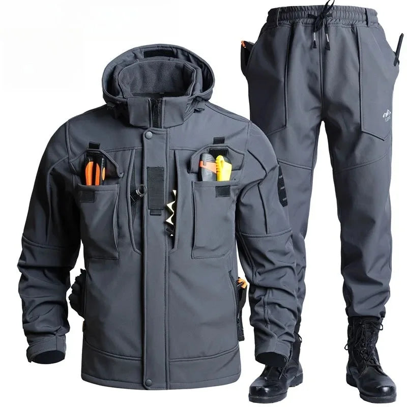 Conjunto de Dos Piezas Unisex para Otoño e Invierno, Forrado de Forro Polar, Impermeable, Cortavientos, para Esquí, Snowboard, Escalada, Ropa de Trabajo, Conjunto Cálido