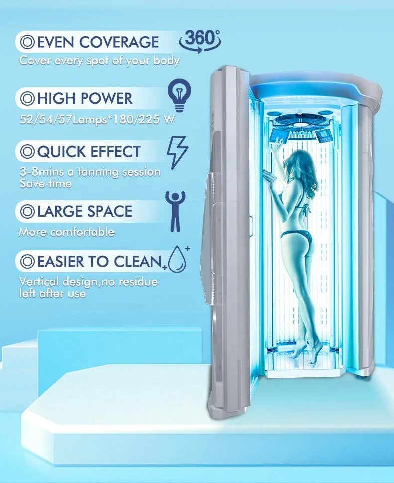 Solárium Vertical de Pie con Material ABS, Dispositivo de Terapia de Luz para Bronceado de Cuerpo Completo, Cuidado de la Piel y Belleza con Área Específica para el Rostro