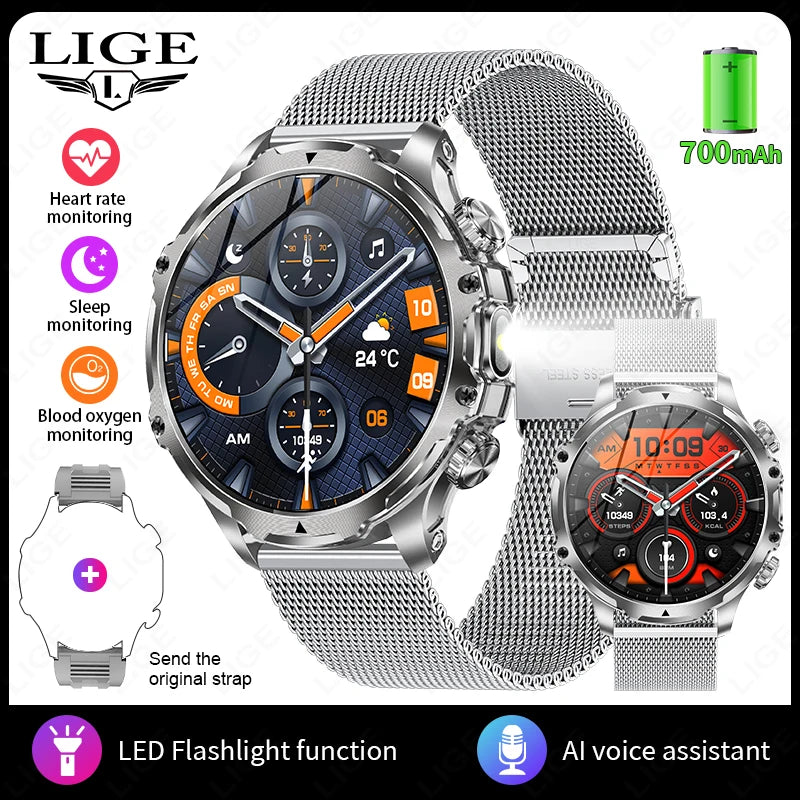 Nuevo reloj inteligente LIGE Ultra AMOLED HD de 1,9 pulgadas, 416*416, para hombre, con llamadas Bluetooth, batería de 700 mAh, deportivo, fitness, resistente al agua