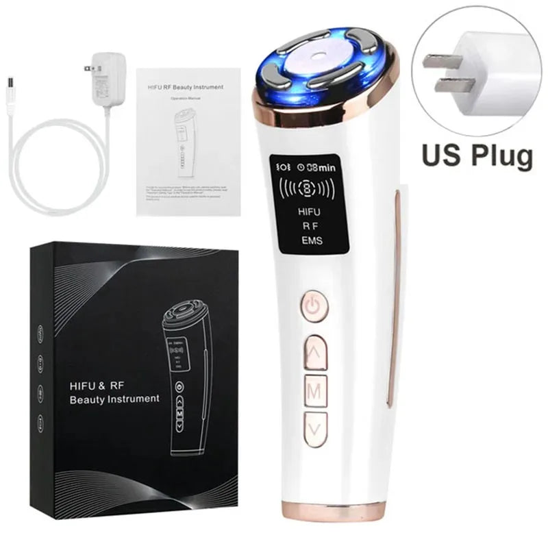 Mini Máquina HIFU de Uso Doméstico, Dispositivo de Rejuvenecimiento Facial con Radiofrecuencia, LED y Ultrasonido, Masajeador Antiarrugas para Rostro, Cuello, Ojos y Barbilla