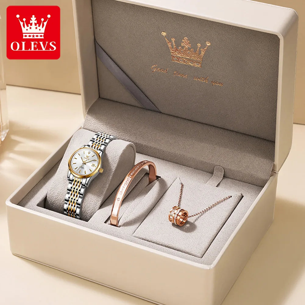 Reloj mecánico para mujer OLEVS 6635, reloj de pulsera elegante de lujo sencillo, reloj automático con calendario y resistente al agua de acero inoxidable