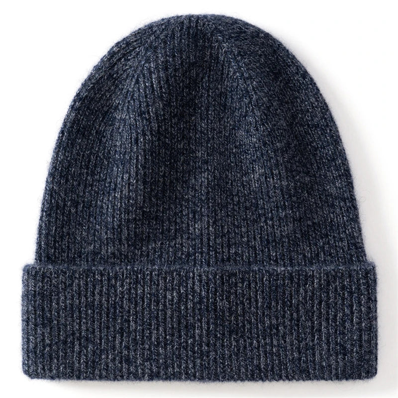 Gorro de Punto 100% Cachemira Pura KOIJINSKY, Textura de Canalé, Puño Plegable, Gorro de Invierno Suave y Cálido para Mujer