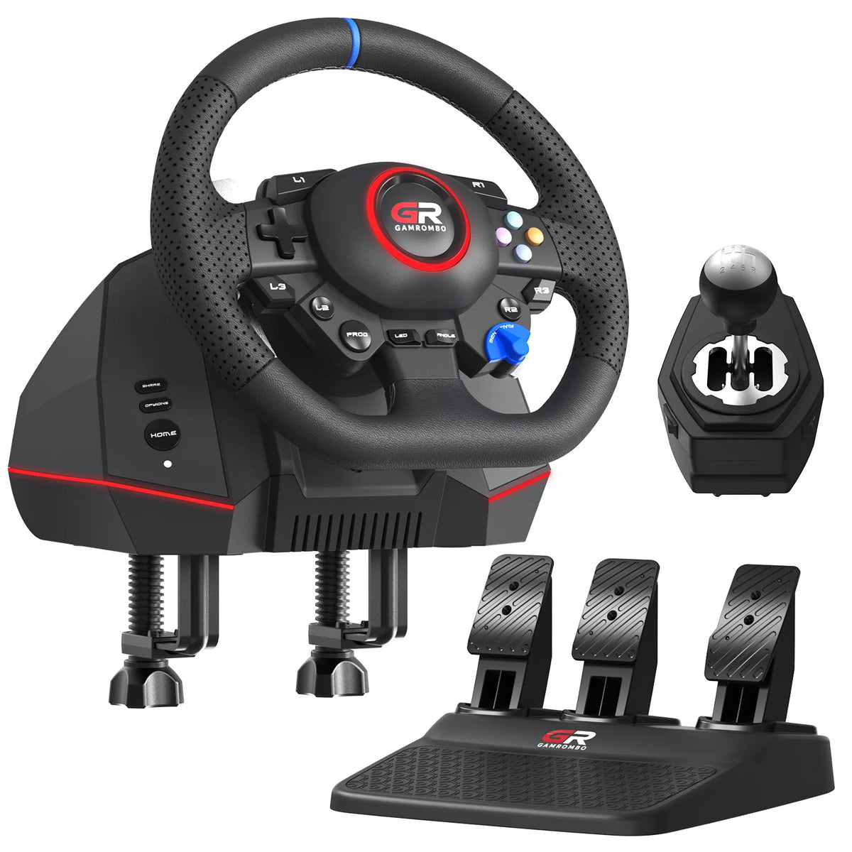 Volante de carreras para juegos F127 con rotación de 270° y 900°, efecto RGB, macros, pedales Hall de 3 vías y palanca de cambios para PS5/PS4/PC