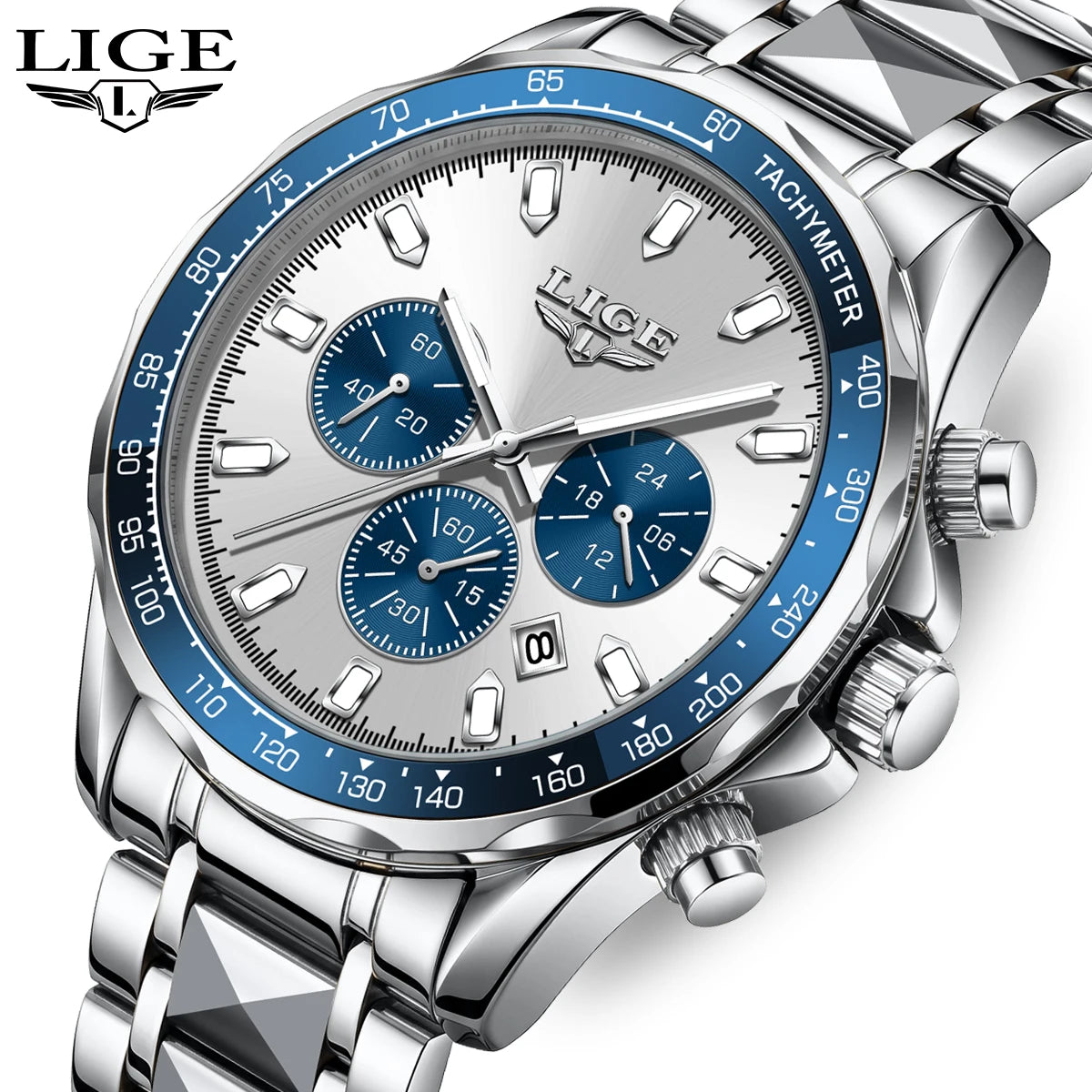 Nuevo reloj LIGE para hombre, reloj de cuarzo de negocios con calendario luminoso, reloj de pulsera de acero inoxidable resistente al agua de alta gama para hombre