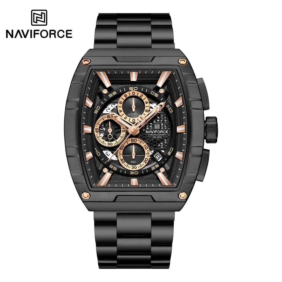 Reloj de cuarzo con cronógrafo para hombre NAVIFORCE, moderno, deportivo, para exteriores, para viajes, original, regalo para hombre, nuevo estilo, diseño Tonneau