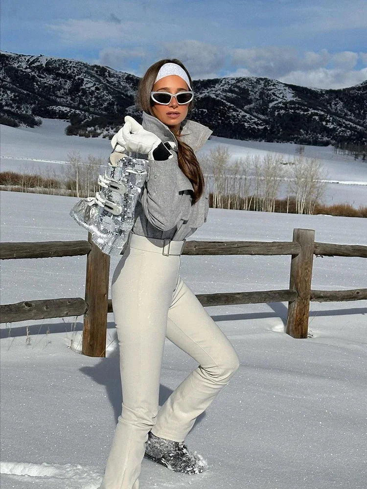 Overoles de invierno para mujer 2026, con cinturón urbano, cuello alto, capucha, cintura alta y bolsillos, monos de invierno con diseño patchwork para mujer