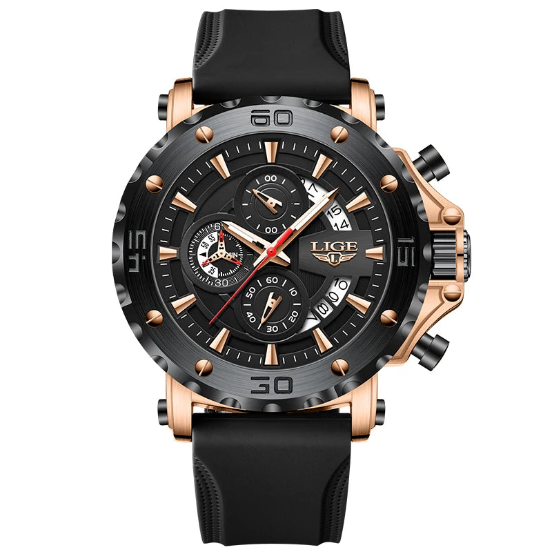 New LIGE Original Sports Man Wristwatch Waterproof Luminous Date Chronograph Men Watch Silicone Strap Quartz Men's Watches Reloj