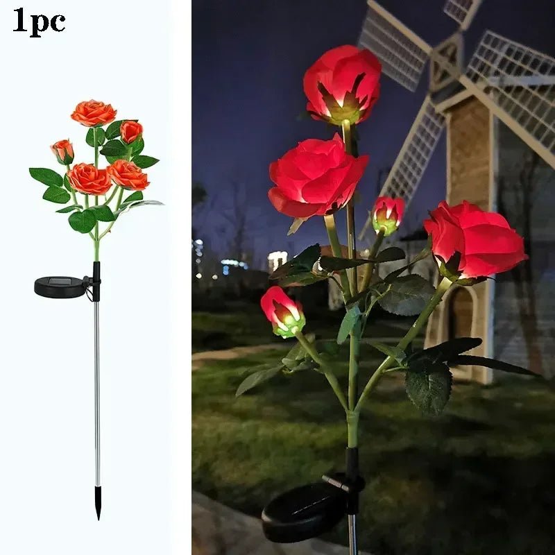 LED Artificial Rose Flower Holiday Garden Ground Light Summer Wedding Party Outdoor Yard Patio Decoration Solar Lawn Lamp