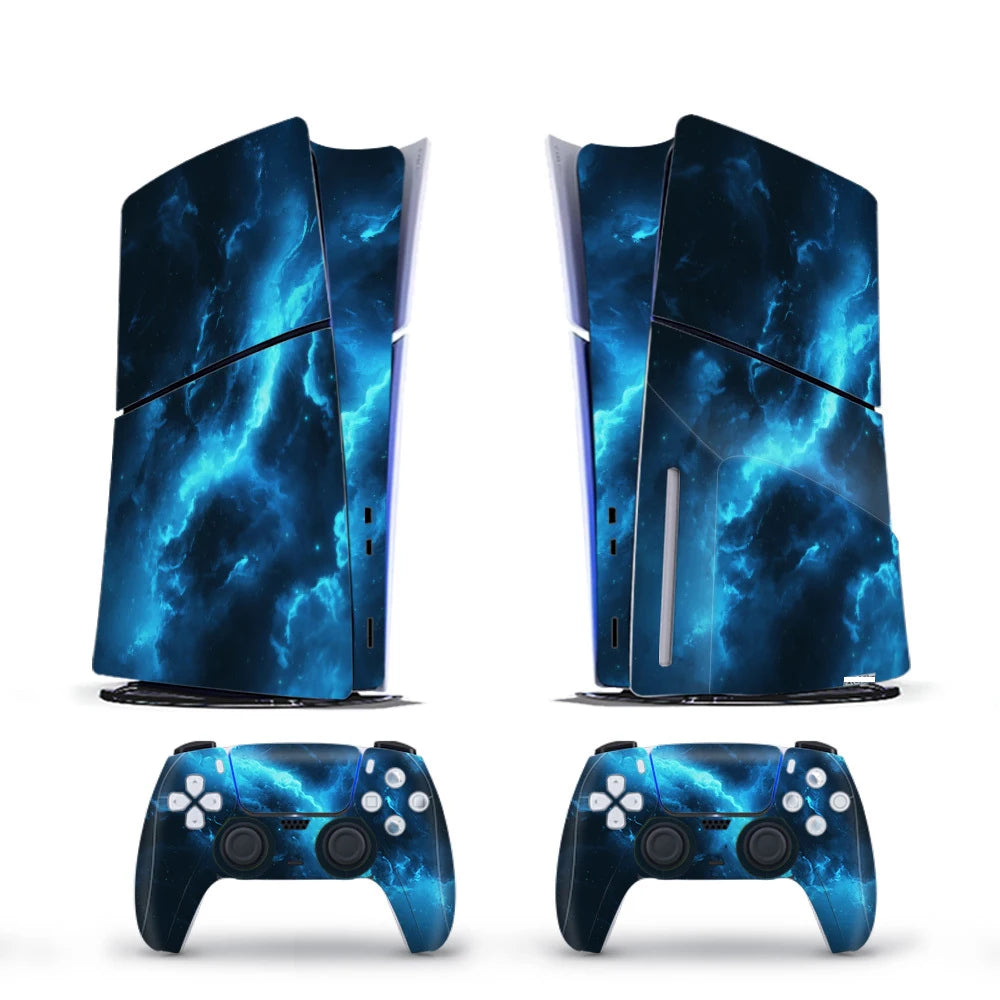 Vinyl Cover Skins for PS5 Slim Console 2PCS Galaxy Stickers Controller Wraps Set for PlayStation 5 Disc Edition Accessories