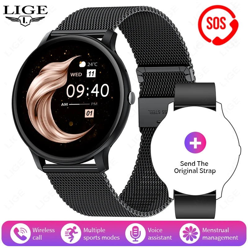 LIGE Waterproof Women Smart Watch Heart Rate Blood Pressure Monitoring Men Smartwatch Sport Ladies Smart Watches For Android IOS