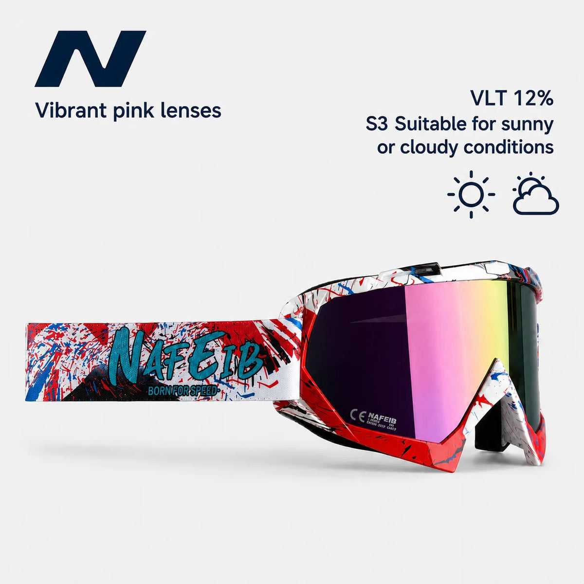 Gafas de Esquí, Aptas para Esquí y Snowboard, Gafas de Motociclismo para Todas las Estaciones, Equipadas con Lentes Anti-UV HD UV400