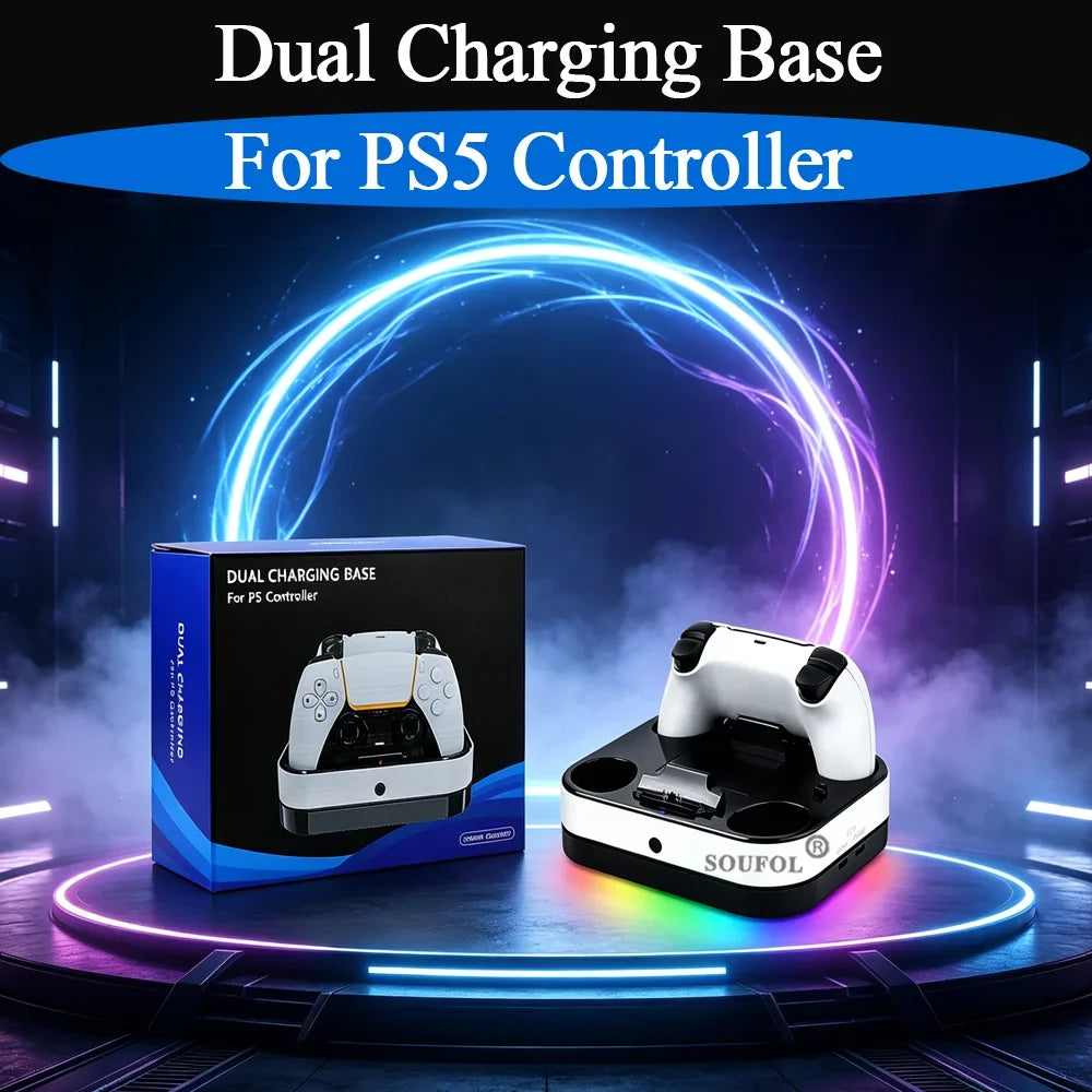 Base de carga doble de alta calidad para PS5 con cable, indicador LED, estación de acoplamiento de soporte de carga para accesorios de mando de PS5