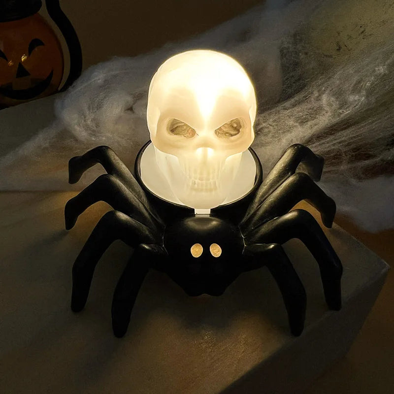 Decoración de Halloween: Lámpara LED de vela con forma de calavera y araña de plástico para el hogar, bar, casa encantada, fiesta de Halloween y accesorios de terror