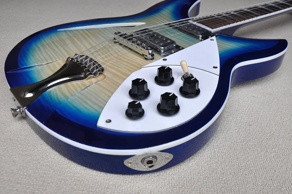 Guitarra Eléctrica Azul Semi-Hollow de 12 Cuerdas con Herrajes Cromados