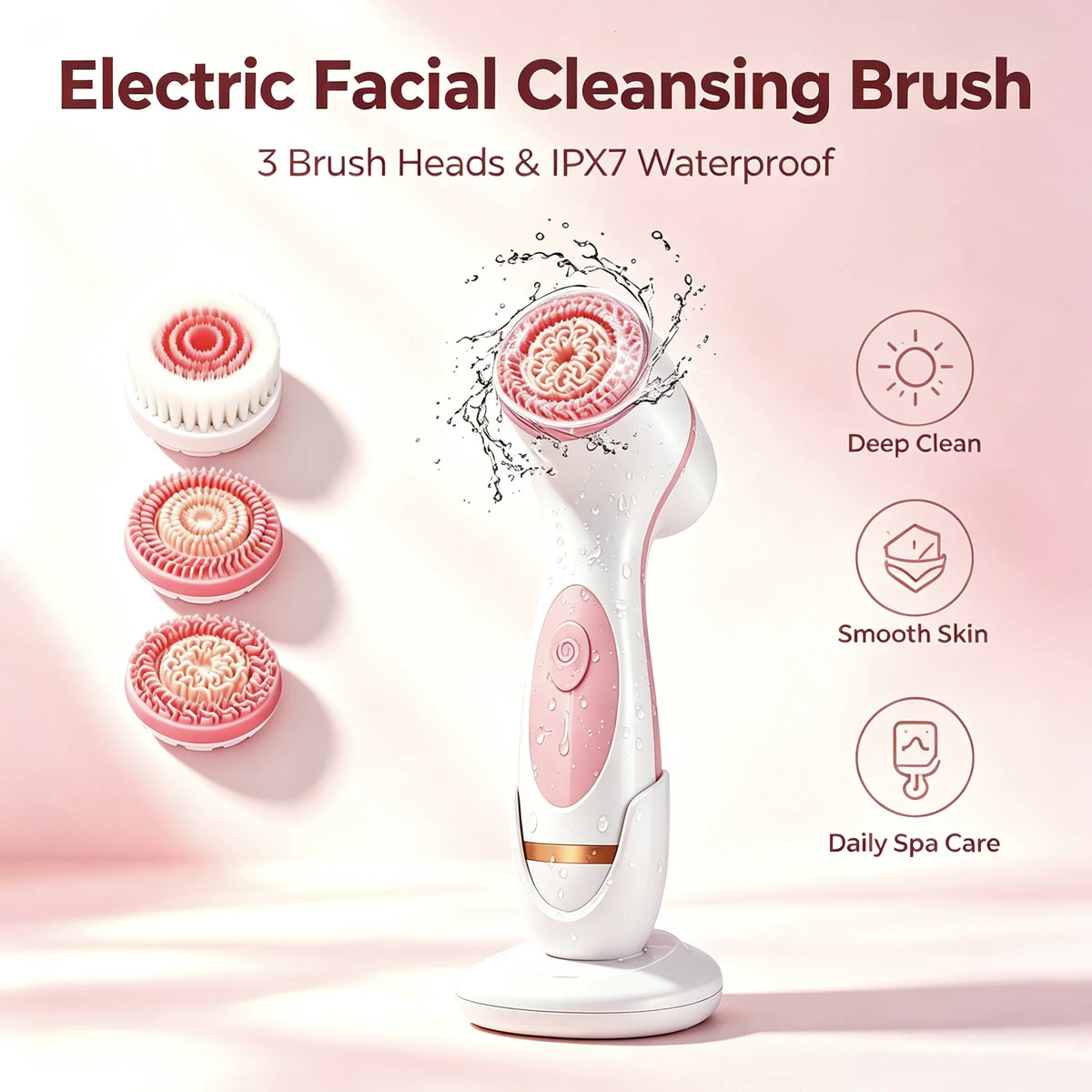 Cepillo de Limpieza Facial Eléctrico Ultrasónico 3 en 1, Masajeador Facial Giratorio Sónico, Herramienta de Limpieza Profunda para el Cuidado de la Piel