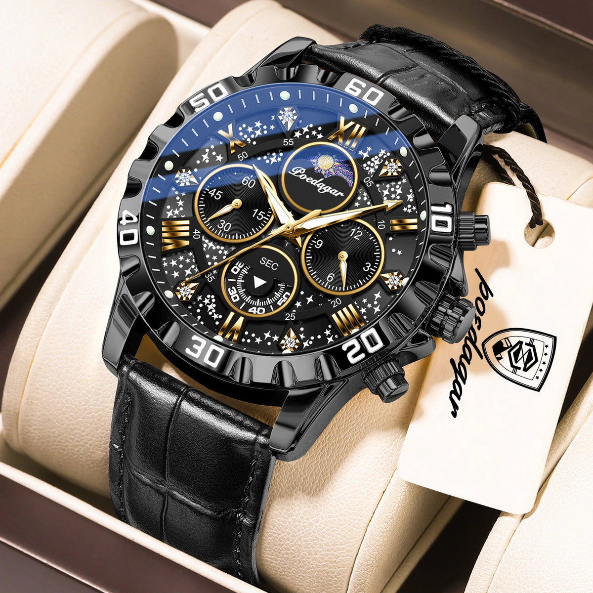 POEDAGAR Top Fashion Man Watch Waterproof Luminous Leather Business Men Wristwatch Chronograph Quartz Sports Men's Watches Reloj
