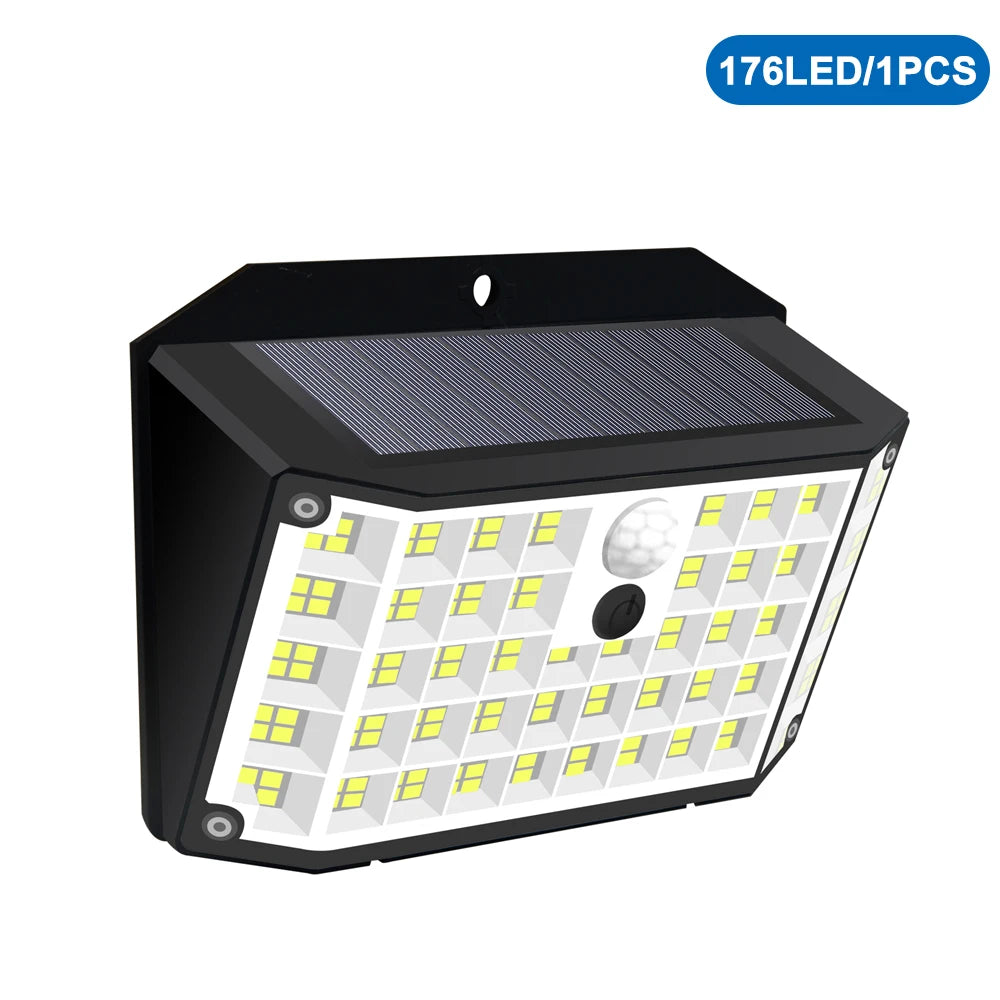 Luz solar para exteriores 468/208/138 LED, luz solar de seguridad para exteriores, lámpara de pared LED solar impermeable para jardín, patio y valla.
