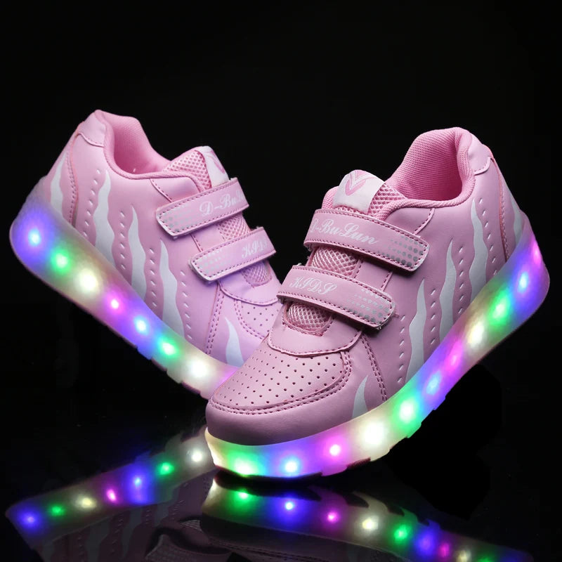 Zapatos de Skate en línea con rodillo intermitente de 2 ruedas para niños, zapatillas de deporte para estudiantes, regalo de Skate desmontable para niños y niñas