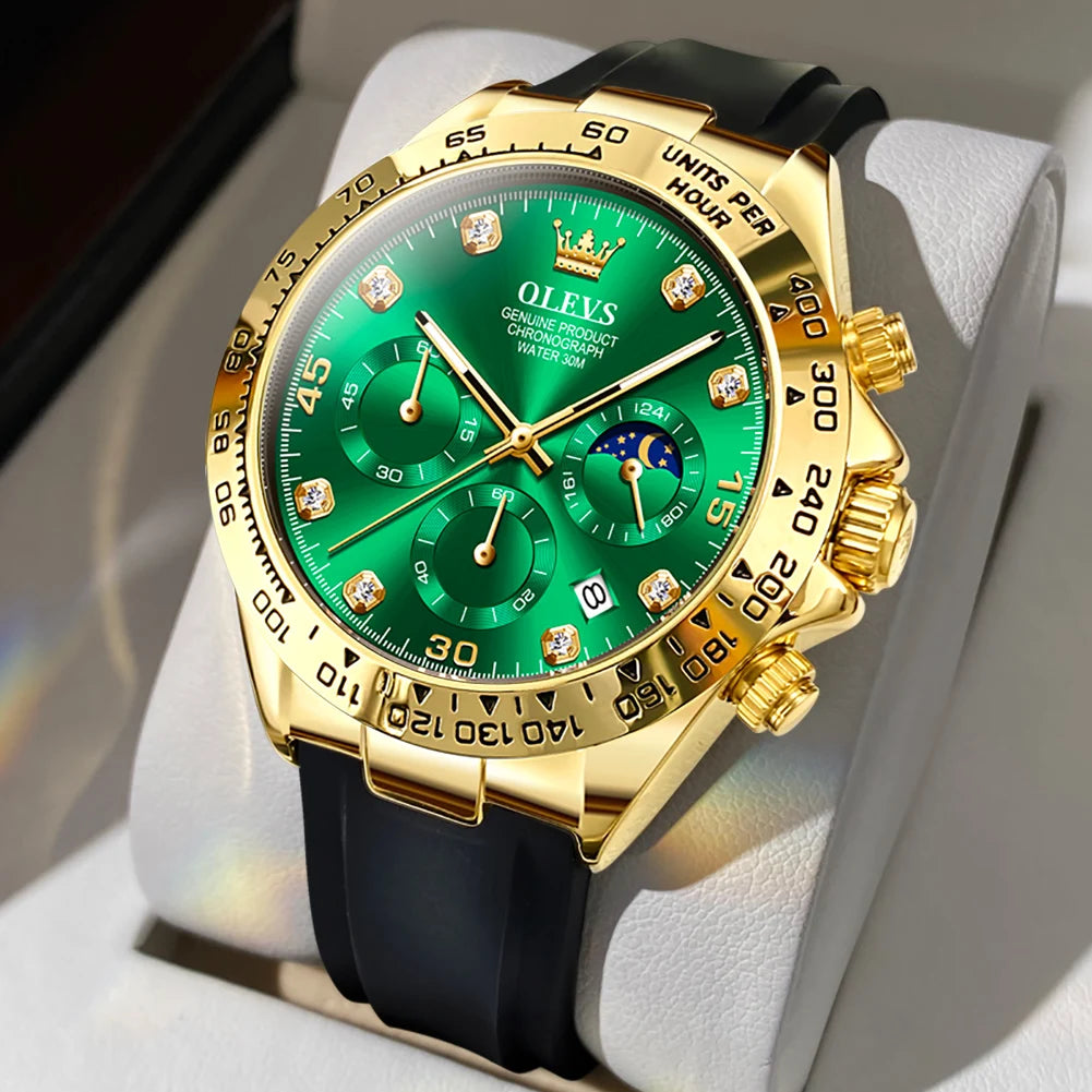 Reloj de cuarzo de lujo para hombre OLEVS 2875, cronógrafo multifunción, fase lunar, fecha, esfera con diamantes, reloj de cuarzo resistente al agua para hombre, tendencia