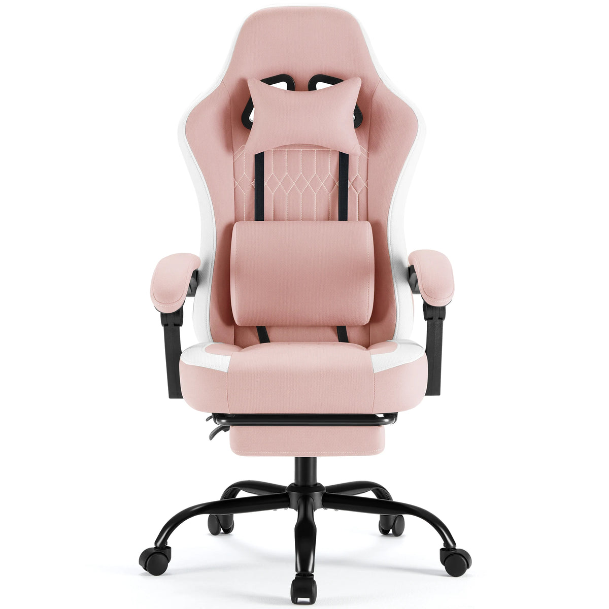 Silla ergonómica para escritorio rosa con reposacabezas, soporte lumbar y reposabrazos