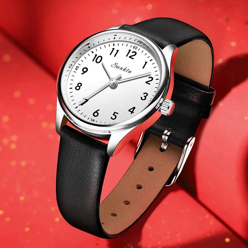 Reloj de cuarzo LIGE para mujer, diseño simple en blanco y negro, correa de piel casual, resistente al agua, pulsera elegante para regalo