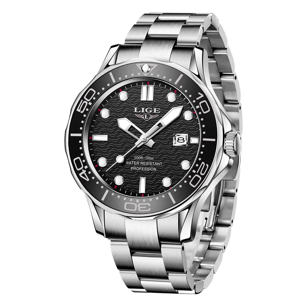 Reloj de hombre de negocios LIGE 2026, reloj de buceo de lujo de marca superior para hombre, reloj deportivo con fecha impermeable, Relogio Masculino + caja