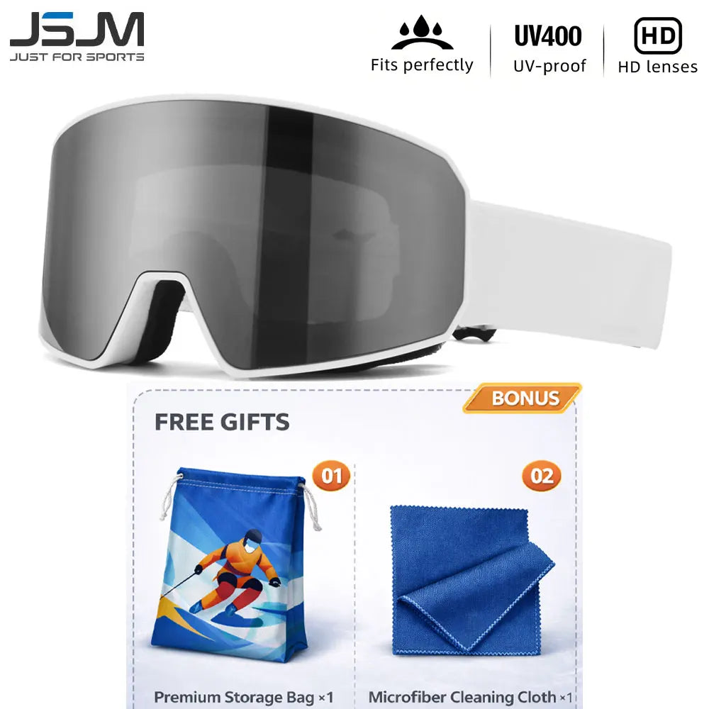 Gafas de Esquí JSJM para Adultos, Doble Capa, Antivaho, UV400, para Snowboard y Moto de Nieve, con Bolsa de Almacenamiento y Paño de Limpieza