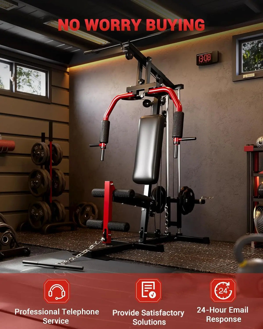 Sistema de Gimnasio Multifuncional para el Hogar – Equipo de Entrenamiento de Fuerza con Polea de Cable – Estación de Ejercicio de Cuerpo Completo para Press de Pecho, Lat Pulldown, Extensión de Piernas, Remo, Butterfly