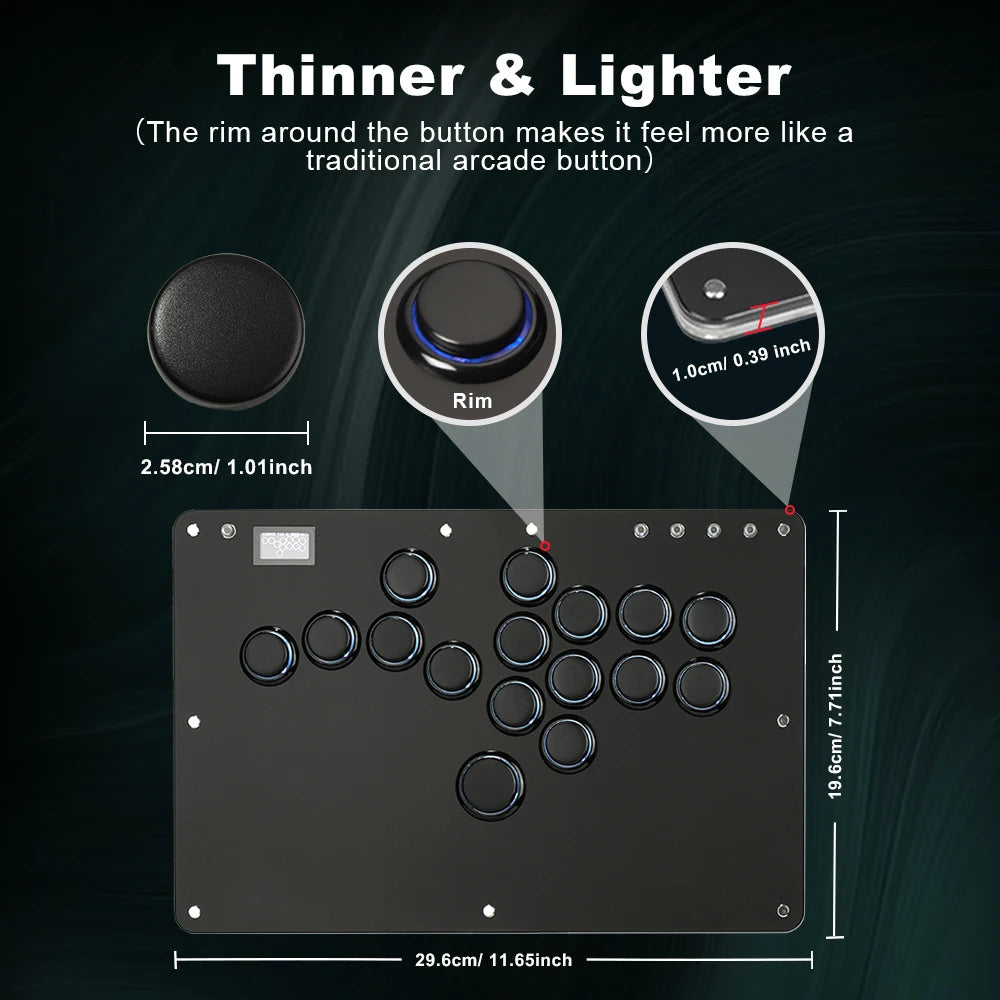 Controlador Arcade sin palanca Haute42 R16 Black Rim, Hitbox, FightStick, Stickless Arcade Stick para PC/PS4/PS5, Hitbox sin palanca