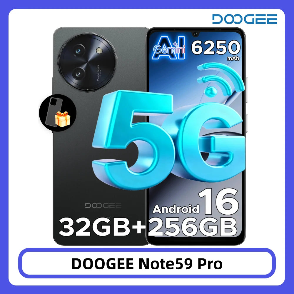 Smartphone DOOGEE Note59 Pro 5G 32GB 256GB 6.75" HD+ 120Hz UNISOC T8200 Batería 6250mAh NFC Android15 Teléfono móvil