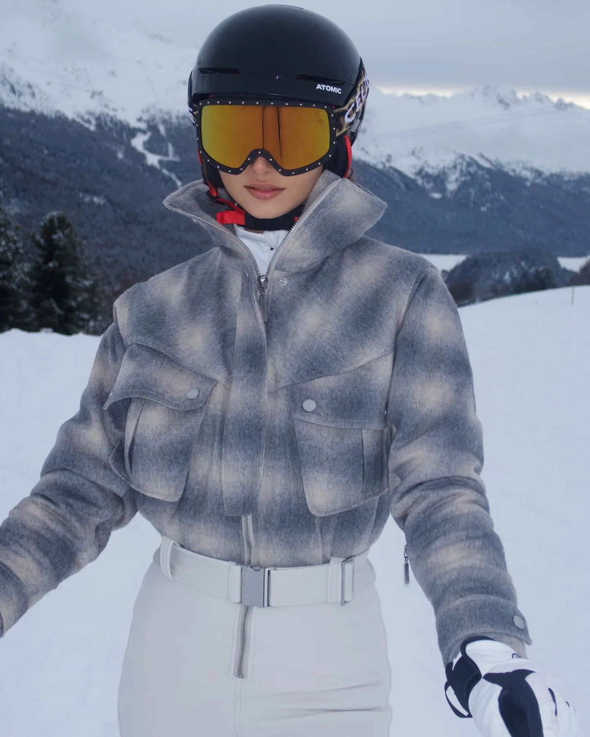Mono de esquí de una sola pieza a cuadros para mujer, con cuello alto, diseño moderno, cinturón, corte ajustado, impermeable, cortavientos y con aislamiento térmico, ideal para actividades al aire libre y para practicar s