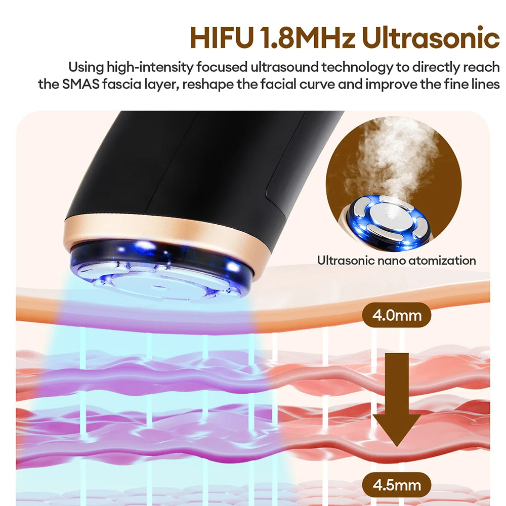 Máquina HIFU Mini para Uso Doméstico, Dispositivo de Rejuvenecimiento Facial con Radiofrecuencia, LED y Ultrasonido, Masajeador Antiarrugas para Rostro, Mentón, Cuello y Ojos