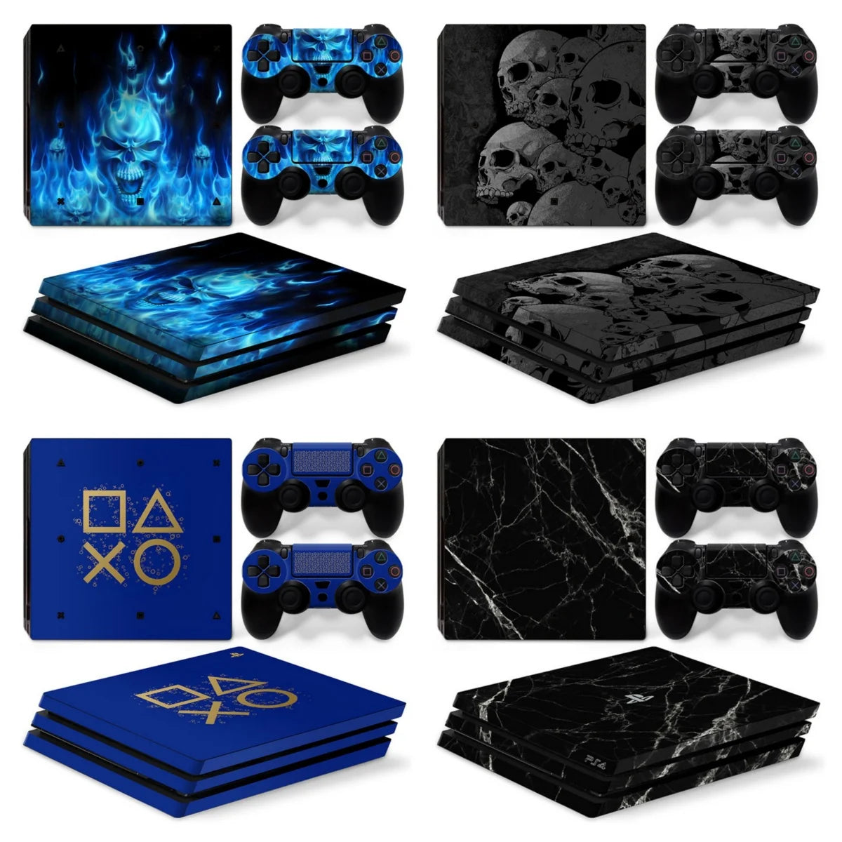 Protective Vinyl Decal Skin Sticker Full Set Cover Wrap for PS4 Pro Console and 2 Controllers