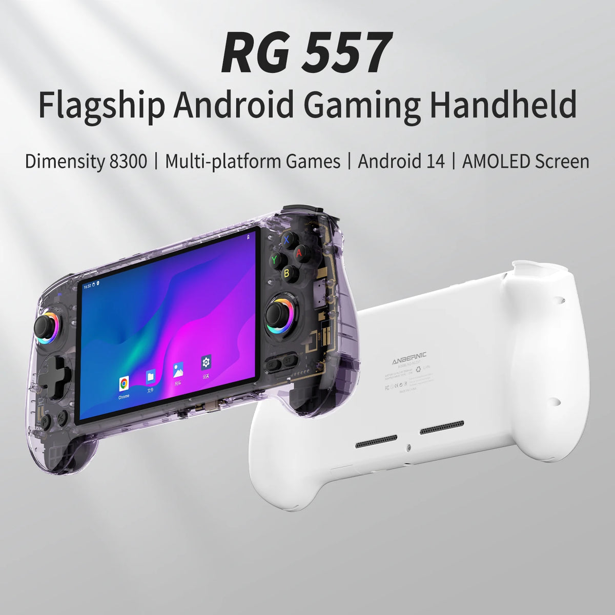 Consola de juegos portátil Anbernic RG557, 5.48'' AMOLED, Android 14, 5500mAH, reproductor de videojuegos portátil, compatible con streaming, WIFI, IA y Bluetooth