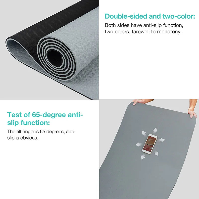 Estera de yoga, estera de ejercicios de fitness ecológica antideslizante de doble cara con correa TPE YogaMats para mujeres y hombres, para yoga, pilates, ejercicio