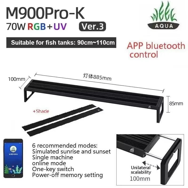 WEEK AQUA M Series V3 and Extendable Bracket RGB+UV Full Spectrum LED Plant Lamp APP Control Planted Tank Fish Tank Lighting