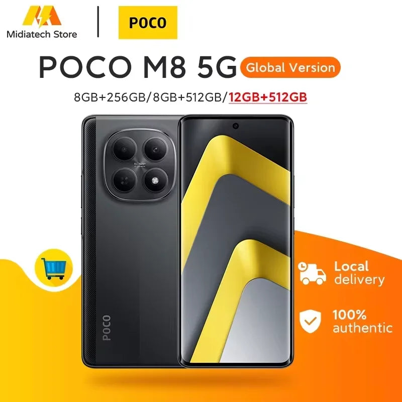 Versión Global Poco M8 5G 512GB 256GB Smartphone con Snapdragon 6 Gen 3, Cámara de 50 MP, Pantalla AMOLED de 6.77", Batería de 5520 mAh, Teléfono Poco de 45W
