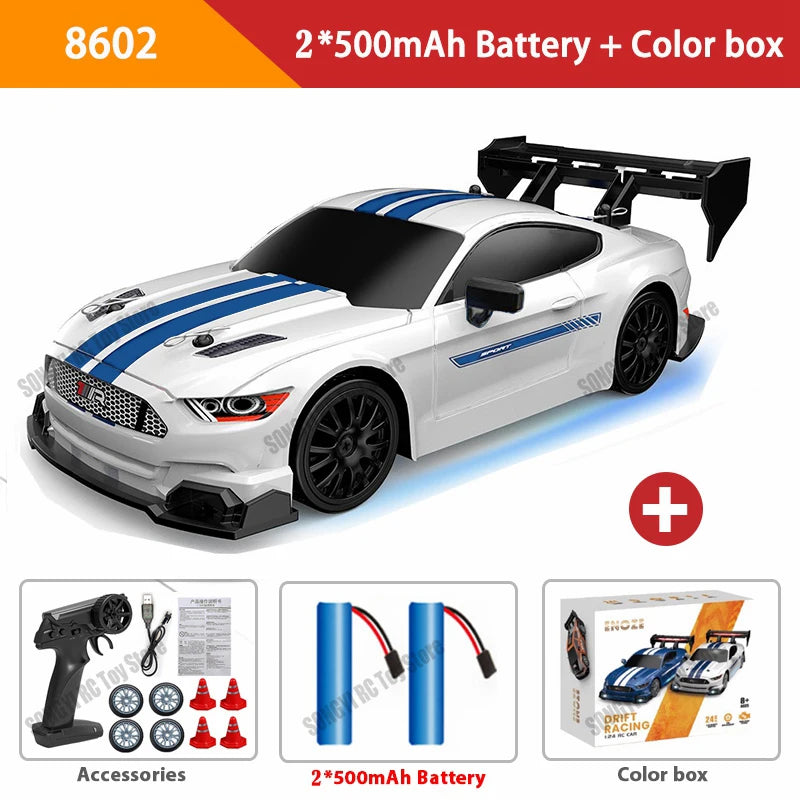 Coche de drift a control remoto 4WD, vehículo de carreras de alta velocidad con luces LED, radio de 2.4GHz, juguete de camioneta todoterreno 4x4 para niños