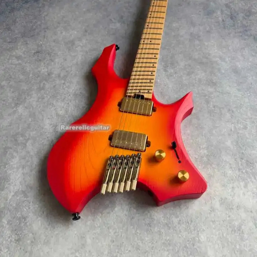 Nueva Guitarra Eléctrica Roja sin Cabeza, Cuerpo de Fresno Tostado, Mástil de Arce Tostado, Trastes de Acero Inoxidable, Dos Pastillas Humbucker, Puente de Latón