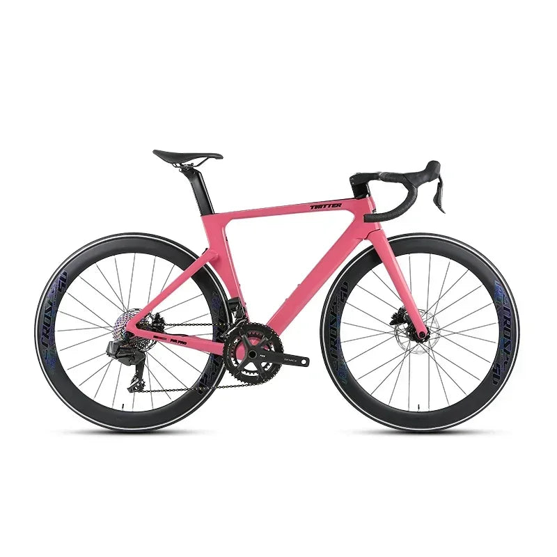 Bicicleta de carretera de fibra de carbono para competición TWITTER R12pro con frenos de disco hidráulicos, cambio electrónico inalámbrico EDS TX-2*12S